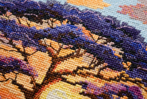 Savanna Landscape Cross Stitch Kit with White Aida Canvas, 24 Colors, Abris Art, 23 x 22 cm