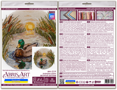 Cross Stitch Kit “Evening Bathing” with 35 Colors, Abris Art Deco Scenes, 14-Count White Aida, 25 x 23 cm