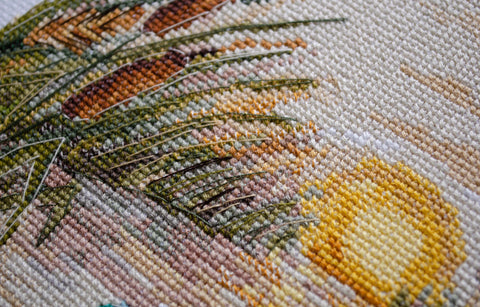 Cross Stitch Kit “Evening Bathing” with 35 Colors, Abris Art Deco Scenes, 14-Count White Aida, 25 x 23 cm