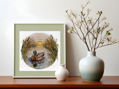 Cross Stitch Kit “Evening Bathing” with 35 Colors, Abris Art Deco Scenes, 14-Count White Aida, 25 x 23 cm