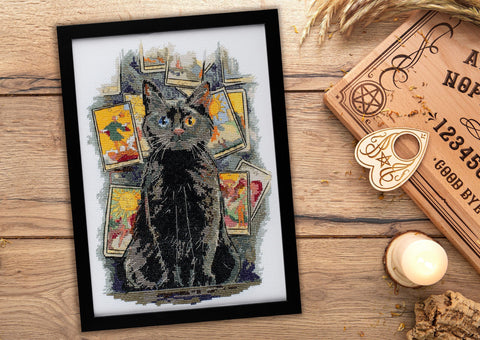 Cat Cross Stitch Kit, Abris Art “Nuojauta” Deco Scenes, 14 Count White Canvas, 19 x 28 cm, 29 Thread Colors
