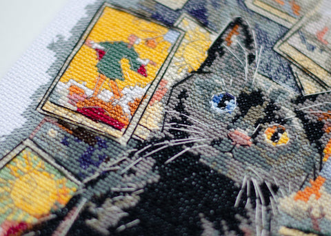 Cat Cross Stitch Kit, Abris Art “Nuojauta” Deco Scenes, 14 Count White Canvas, 19 x 28 cm, 29 Thread Colors