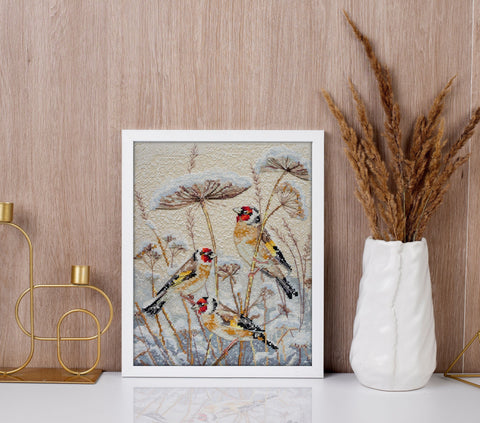 Cross Stitch Kit, Winter Animal Scene, 14 Count Coffee Canvas, 22x28 cm, 28 Thread Colors, Abris Art, Silent Snowstorm