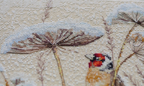 Cross Stitch Kit, Winter Animal Scene, 14 Count Coffee Canvas, 22x28 cm, 28 Thread Colors, Abris Art, Silent Snowstorm
