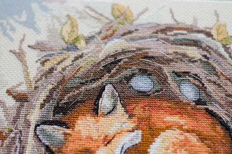 Cross Stitch Kit Animal-Themed Home Decor, Abris Art, 14 Count Coffee Canvas, 36 Colors, 30 x 30 cm, Square Design