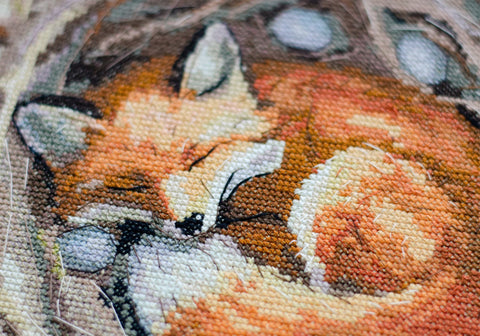 Cross Stitch Kit Animal-Themed Home Decor, Abris Art, 14 Count Coffee Canvas, 36 Colors, 30 x 30 cm, Square Design