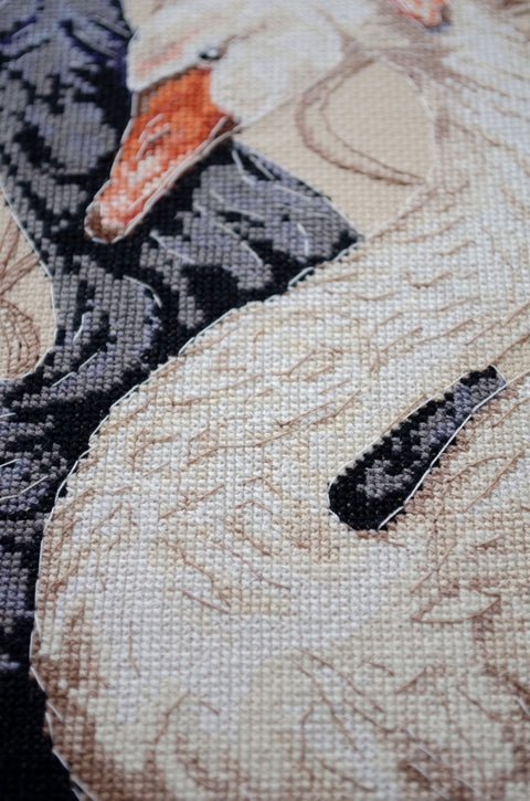 Cross Stitch Kit Love Swans, 21x36 cm, 14 Count Coffee Canvas, 21 Thread Shades, Abris Art