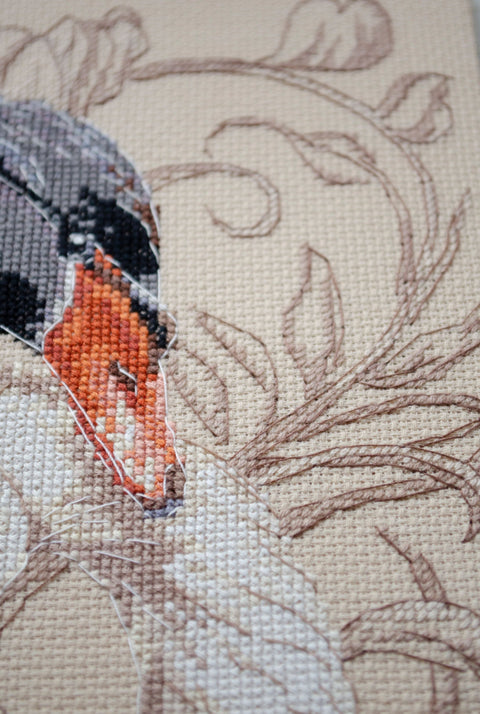 Cross Stitch Kit Love Swans, 21x36 cm, 14 Count Coffee Canvas, 21 Thread Shades, Abris Art