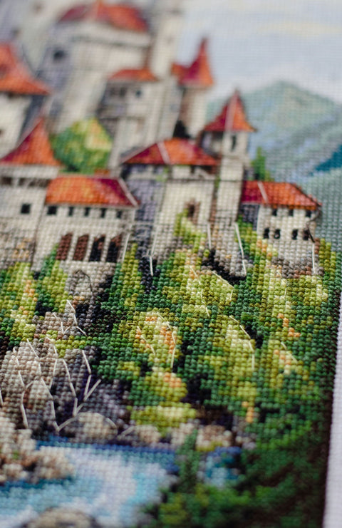 Cross Stitch Kit Cloud Landscape, Abris Art, 23x40 cm, 14 Count White Canvas, 49 Colors, Nature Scene