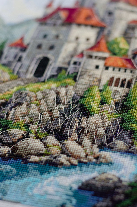 Cross Stitch Kit Cloud Landscape, Abris Art, 23x40 cm, 14 Count White Canvas, 49 Colors, Nature Scene
