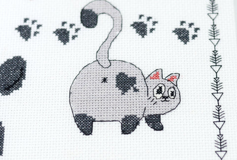 Cat Cross Stitch Kit “Meow-Meow” 35 x 35 cm, Abris Art, 14 Count White Canvas, 10 Colors