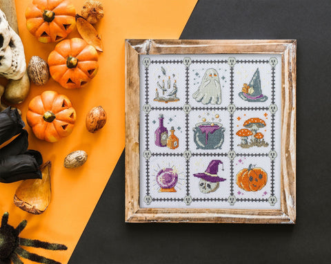 Cross Stitch Kit Witchcraft for Beginners, 14 Count White Canvas, 21 x 23 cm, 10 Colors, Abris Art