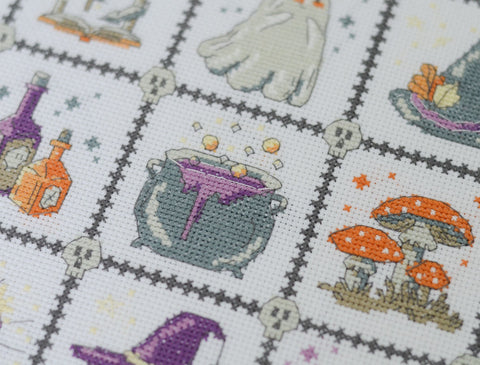 Cross Stitch Kit Witchcraft for Beginners, 14 Count White Canvas, 21 x 23 cm, 10 Colors, Abris Art