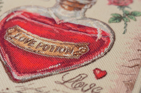 Counted Cross Stitch Kit Love Recipe, Abris Art, 30x30 cm, 14 Count Coffee Canvas, 31 Thread Colors