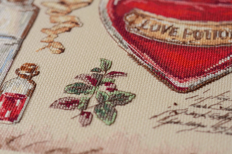 Counted Cross Stitch Kit Love Recipe, Abris Art, 30x30 cm, 14 Count Coffee Canvas, 31 Thread Colors