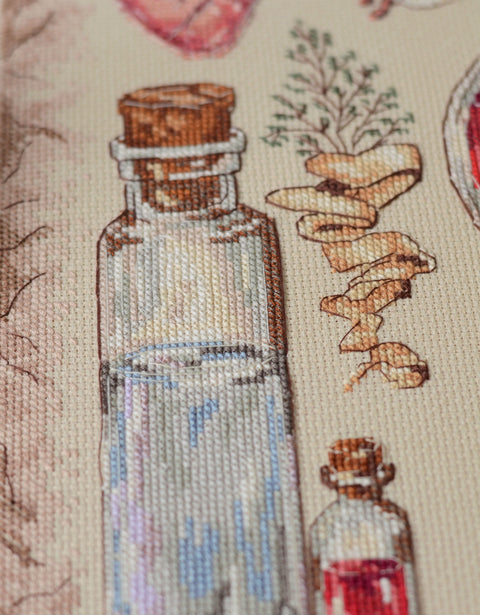 Counted Cross Stitch Kit Love Recipe, Abris Art, 30x30 cm, 14 Count Coffee Canvas, 31 Thread Colors