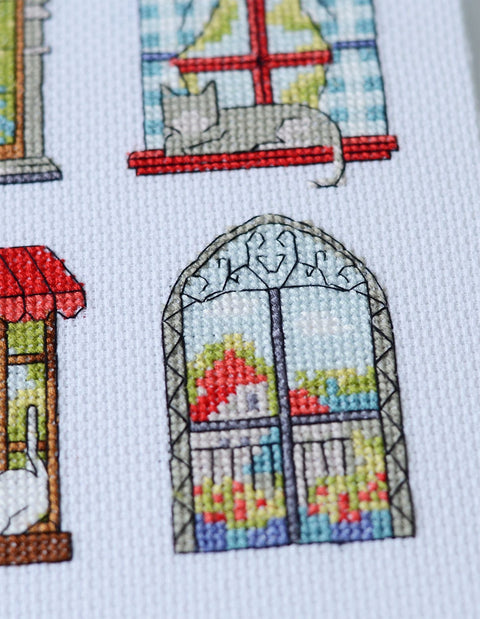 Cross Stitch Embroidery Kit, 9 Little Cozy Tales, City Theme, 18x24 cm, Abris Art, 14 Count White Canvas, 17 Thread Colors