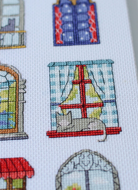 Cross Stitch Embroidery Kit, 9 Little Cozy Tales, City Theme, 18x24 cm, Abris Art, 14 Count White Canvas, 17 Thread Colors