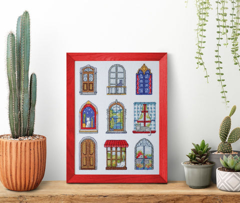Cross Stitch Embroidery Kit, 9 Little Cozy Tales, City Theme, 18x24 cm, Abris Art, 14 Count White Canvas, 17 Thread Colors