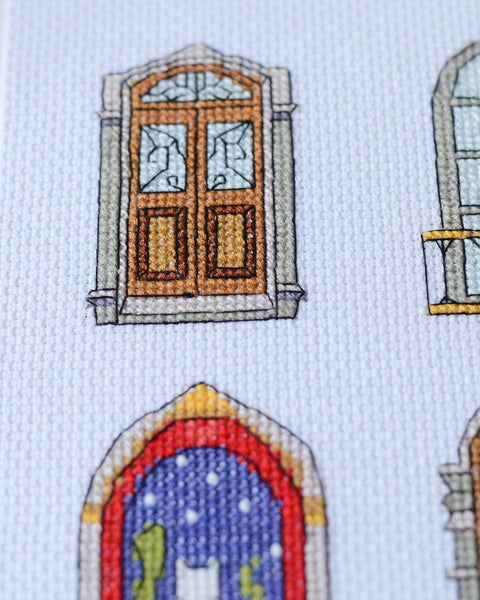 Cross Stitch Embroidery Kit, 9 Little Cozy Tales, City Theme, 18x24 cm, Abris Art, 14 Count White Canvas, 17 Thread Colors
