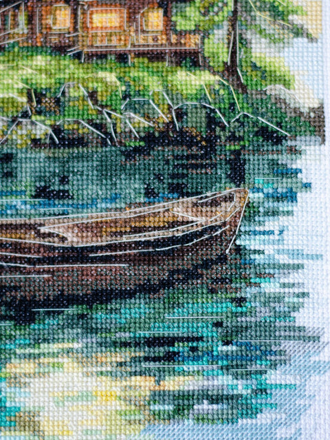 Cross Stitch Embroidery Kit Forest Silence, 53 Colors, 14 Count White Canvas, 20x35 cm, Abris Art AAH-286