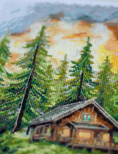 Cross Stitch Embroidery Kit Forest Silence, 53 Colors, 14 Count White Canvas, 20x35 cm, Abris Art AAH-286
