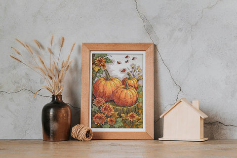 Cross Stitch Kit Autumn Garden, Abris Art, 20 Colors, 14 Count White Canvas, Finished Size 16x24 cm, Botanical Design