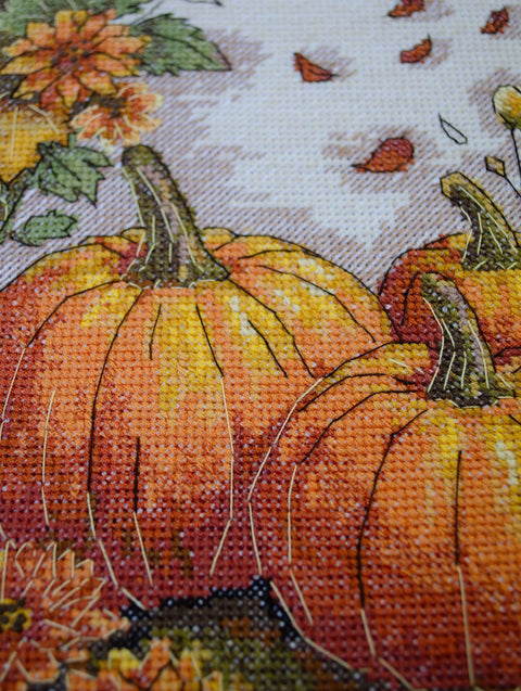 Cross Stitch Kit Autumn Garden, Abris Art, 20 Colors, 14 Count White Canvas, Finished Size 16x24 cm, Botanical Design