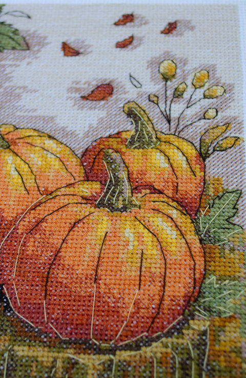 Cross Stitch Kit Autumn Garden, Abris Art, 20 Colors, 14 Count White Canvas, Finished Size 16x24 cm, Botanical Design