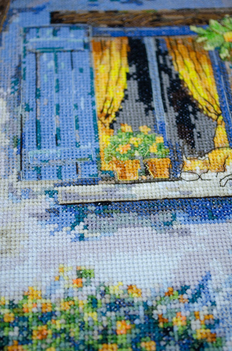 Cross Stitch Kit Mediterranean Landscape, 45 Colors, 14 Count White Canvas, 18x34 cm, Abris Art “Mediterranean Dream”