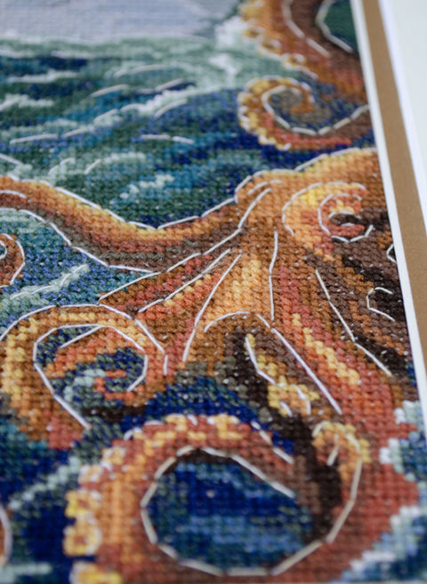 Cross Stitch Kit “Abyss” Nature Landscape, Abris Art, 18x27 cm, 18 Count White Canvas, 39 Colors