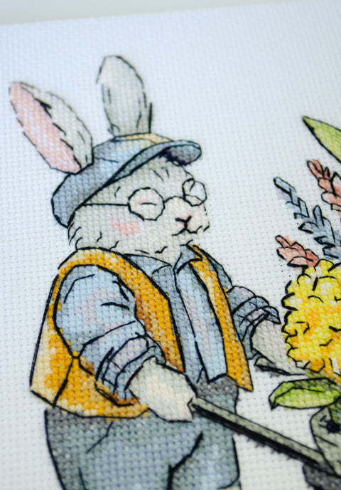 Cross Stitch Embroidery Kit, Harvest Day Animal Scene, Abris Art, 18×21 cm, 14 Count White Canvas, 32 Colors