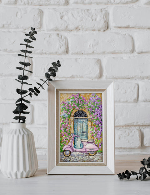 Cross Stitch Embroidery Kit La Dolce Vita Cityscape, Abris Art, 18 Count White Canvas, 16x25 cm, 45 Colors