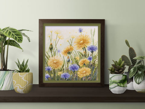 Floral Cross Stitch Kit “Whispering Grass” 26x26 cm, Abris Art, 14 Count White Canvas, 33 Thread Colors