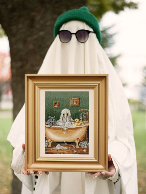 Cross Stitch Embroidery Kit Haunted House Ghost, Abris Art, 34 Colors, White 18 Count Canvas, 15x23 cm Pattern