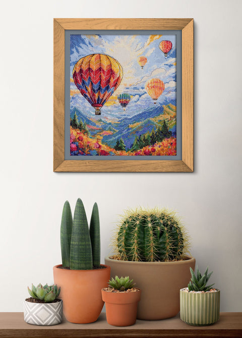 Cross Stitch Embroidery Kit, Nature Design “Flight to the Sun,” 14 ct White Canvas, 56 Colors, 25 x 29 cm, Abris Art AAH-304