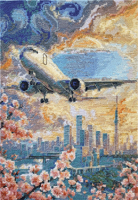 Cross Stitch Kit “Above the Sky,” Abris Art, 44 Thread Colors, White 18 Count Canvas, 17 x 23 cm Finished Design