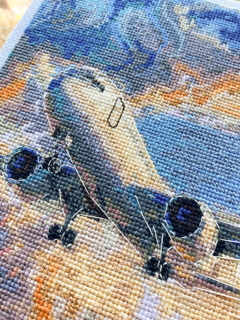 Cross Stitch Kit “Above the Sky,” Abris Art, 44 Thread Colors, White 18 Count Canvas, 17 x 23 cm Finished Design