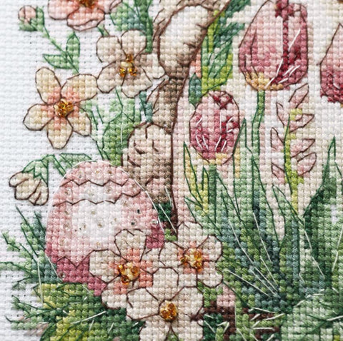 Easter Bunny Cross Stitch Kit with Beads, Abris Art, Zweigart Aida 14ct, 30 Colors, 17x24 cm