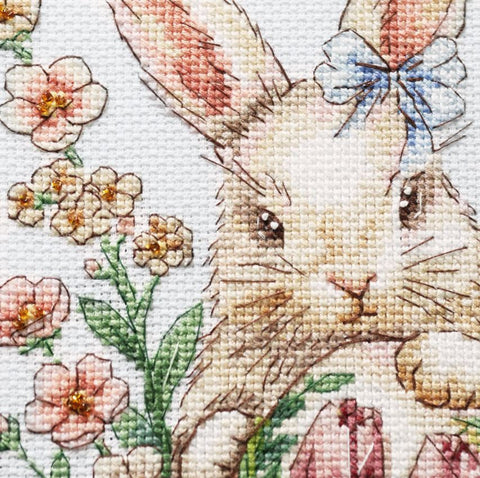 Easter Bunny Cross Stitch Kit with Beads, Abris Art, Zweigart Aida 14ct, 30 Colors, 17x24 cm