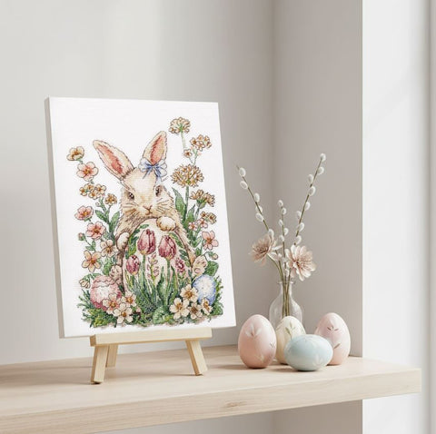 Easter Bunny Cross Stitch Kit with Beads, Abris Art, Zweigart Aida 14ct, 30 Colors, 17x24 cm