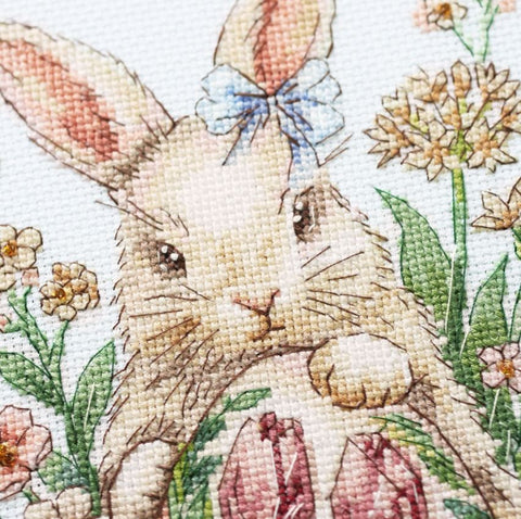 Easter Bunny Cross Stitch Kit with Beads, Abris Art, Zweigart Aida 14ct, 30 Colors, 17x24 cm