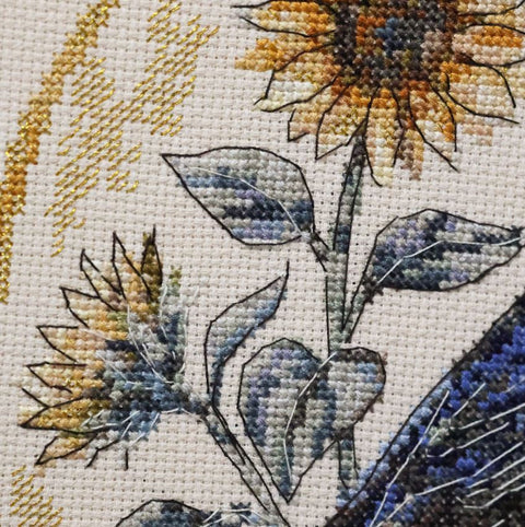 Cross Stitch Kit Swallows Melody, 24x24 cm, Abris Art, Zweigart Aida 14 Count Coffee Fabric, 35-Color Cotton Floss