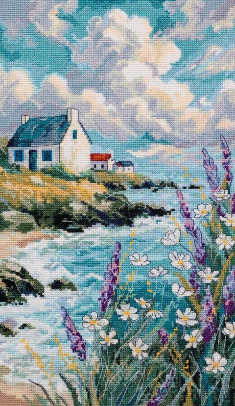 Cross Stitch Embroidery Kit “When the Sea Dreams,” Abris Art, 23 x 40 cm, Zweigart Aida 14 ct, Sea Landscape