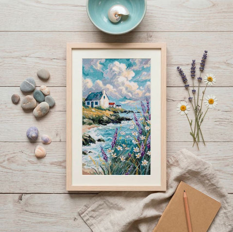 Cross Stitch Embroidery Kit “When the Sea Dreams,” Abris Art, 23 x 40 cm, Zweigart Aida 14 ct, Sea Landscape