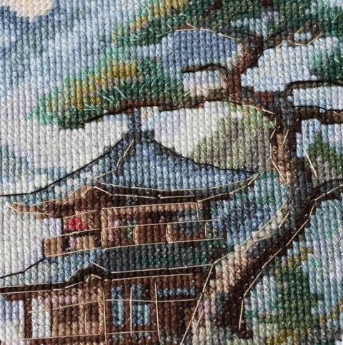 Cross Stitch Kit with Peaceful Nature Landscape, Abris Art, 34 x 28 cm, 14 Count Zweigart Aida, 35-Color Cotton Threads