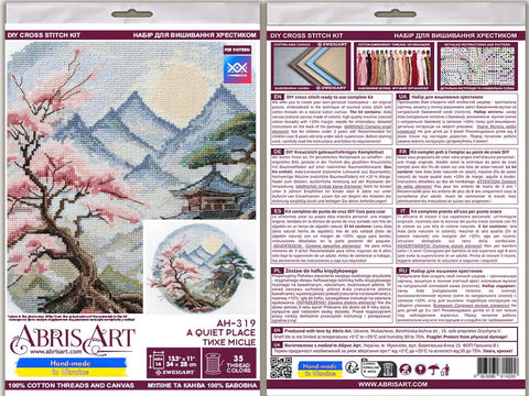 Cross Stitch Kit with Peaceful Nature Landscape, Abris Art, 34 x 28 cm, 14 Count Zweigart Aida, 35-Color Cotton Threads