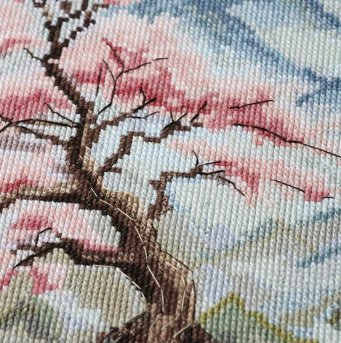Cross Stitch Kit with Peaceful Nature Landscape, Abris Art, 34 x 28 cm, 14 Count Zweigart Aida, 35-Color Cotton Threads