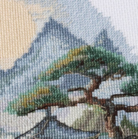 Cross Stitch Kit with Peaceful Nature Landscape, Abris Art, 34 x 28 cm, 14 Count Zweigart Aida, 35-Color Cotton Threads