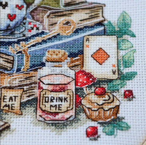 Cross Stitch Kit Mad Tea Party Design, 18 x 17 cm, Abris Art, Zweigart Aida 14 ct, 40-Color Cotton Floss